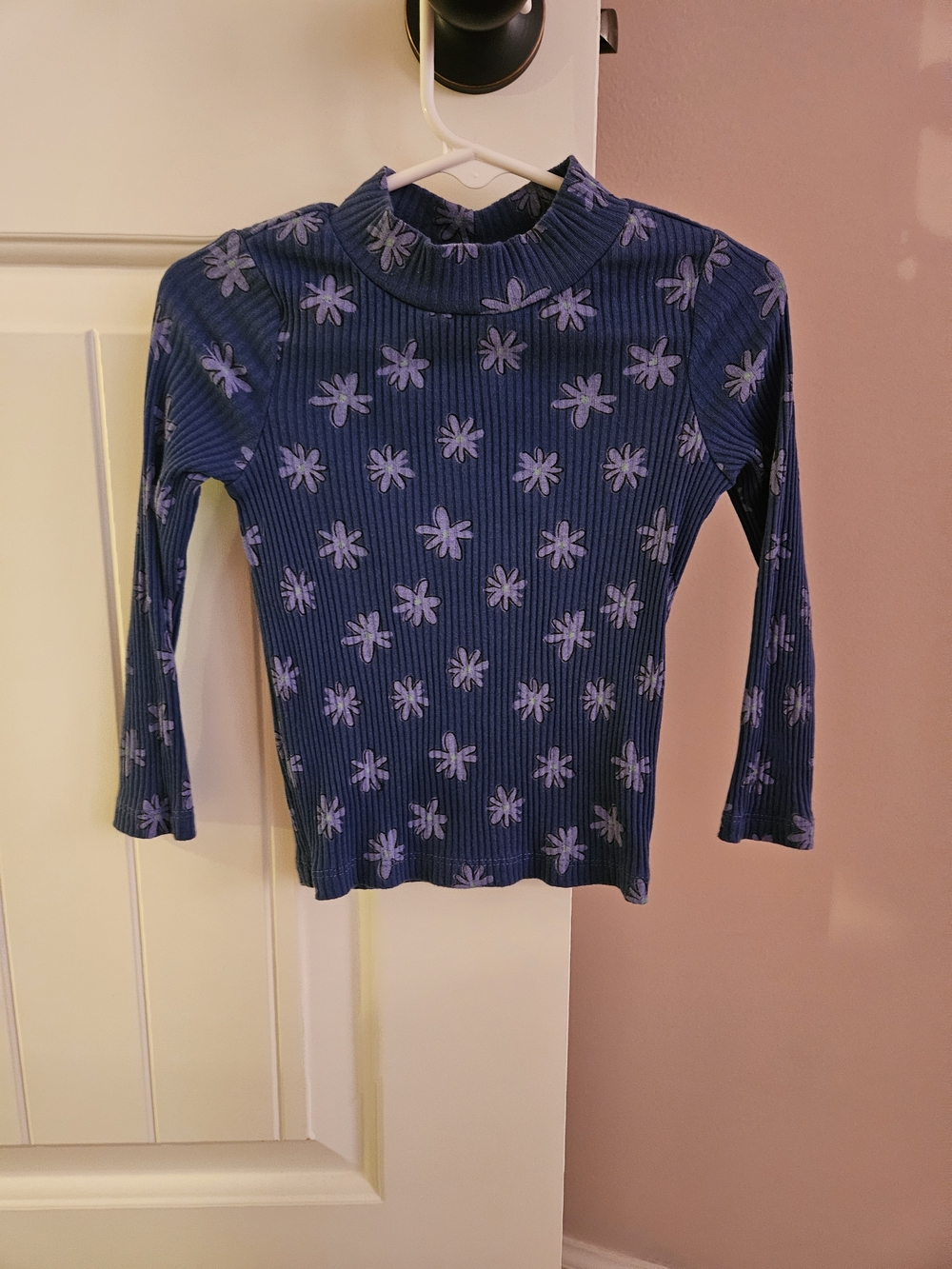 Old Navy Navy Floral Ribbed Mock Neck Long Sleeve Top